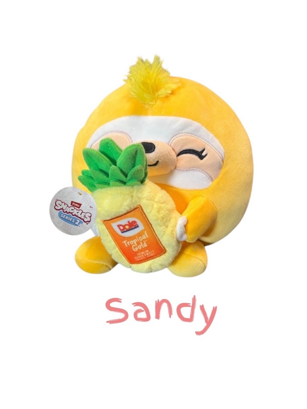 Snackles Sandy the Yellow Sloth Plush with Pineapple